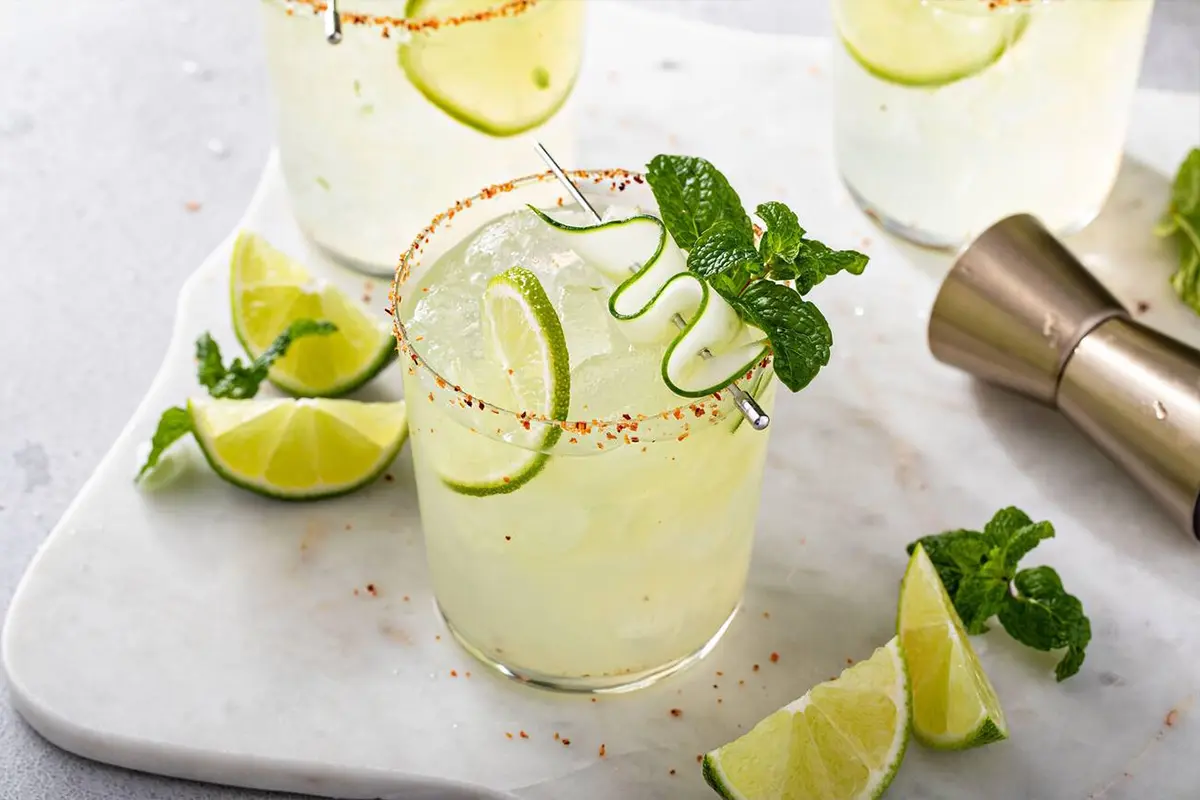 A vibrant Margarita cocktail against a festive backdrop