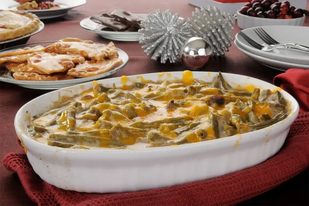 Elegant dinner table with green bean casserole