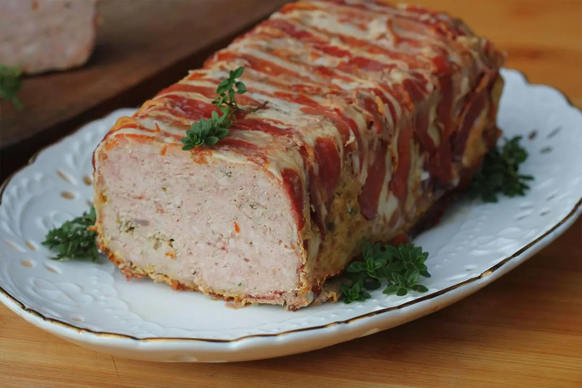 Gourmet styled meatloaf with garnishes