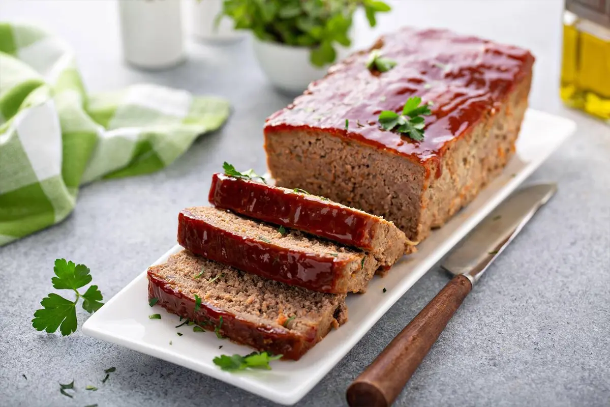 Traditional meatloaf served at family dinner