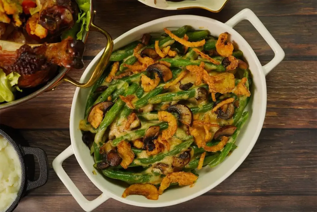 Close-up of a delicious Green Bean Casserole dish ready to serve