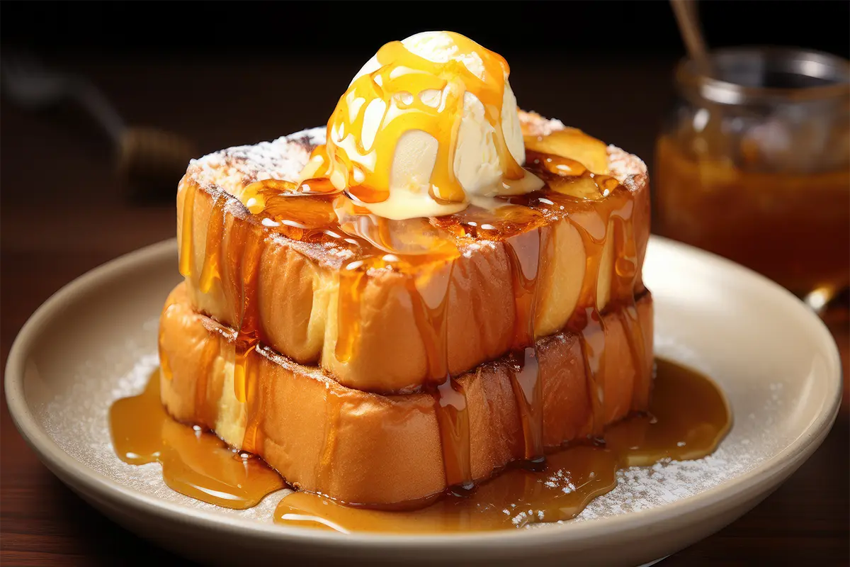 Close-up view of perfectly textured French toast